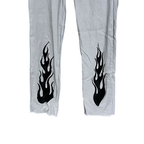 Omighty Embroidered Flame Gray 90's Style Pants Size Large Stretch Rave Casual - Picture 5 of 7